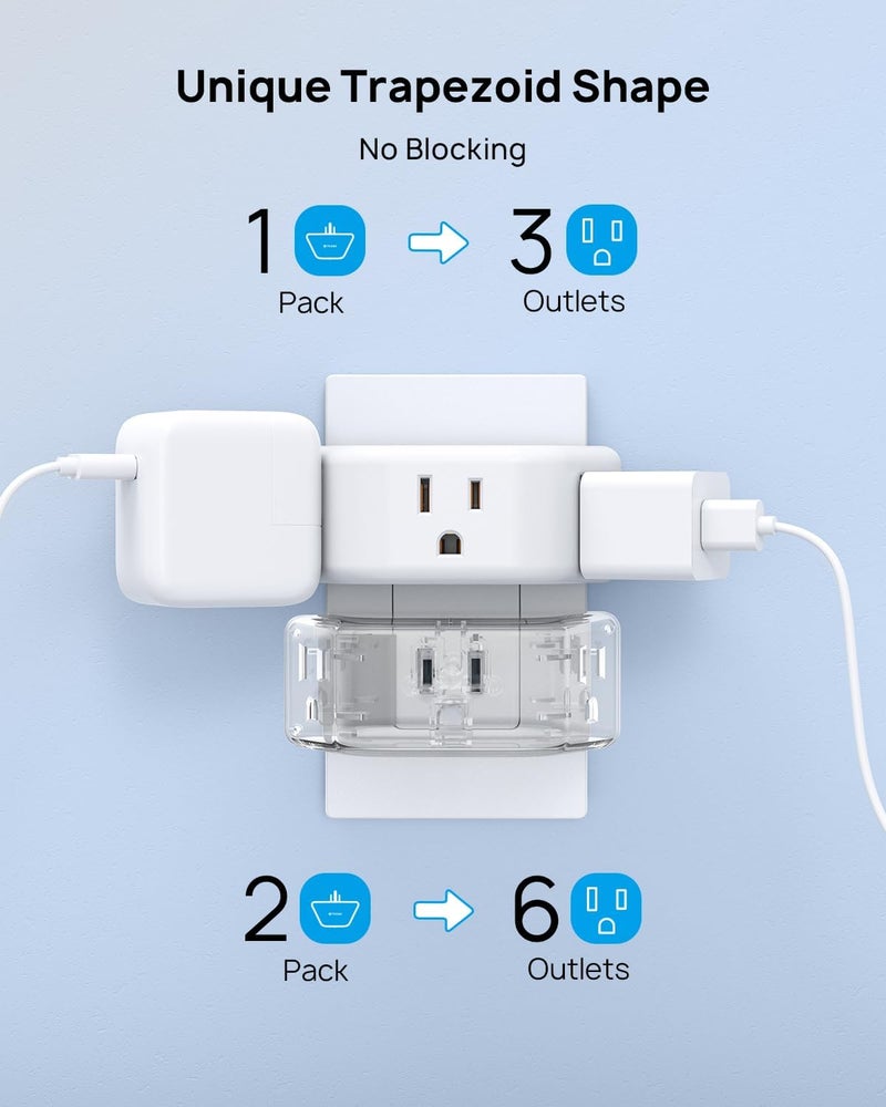 TROND 2 Prong to 3 Prong Outlet Adapter 2 Pack, 3-Way Angled Wall Extender with 3 AC Sockets, Plug Expander for Non-Grounded Outlets in Old House, Cruise Ship Essentials, White - Image 3